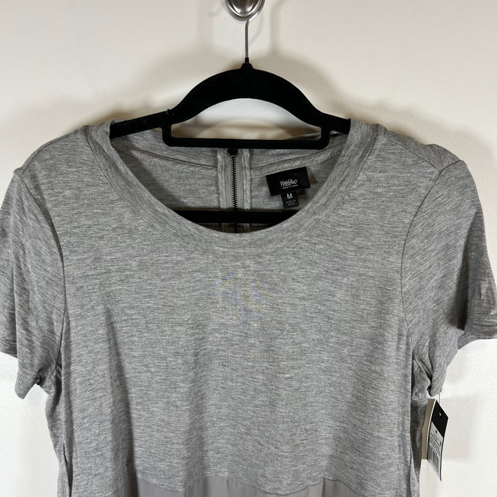 Mossimo Womens Gray Mixed Media Short Sleeve Back Zip Blouse Top Size Medium NWT - Picture 2 of 11